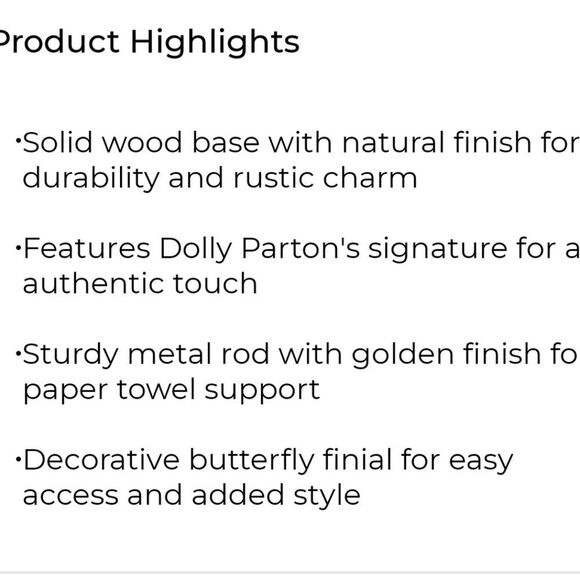 Dolly Parton Gold Butterfly Paper Towel Holder - Picture 3 of 6